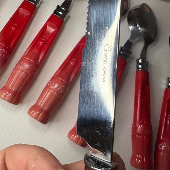 Coca Cola Silverware Flatware Vintage 25 Piece Red Coke Bottle Handle Gibson - Picture 10 of 13